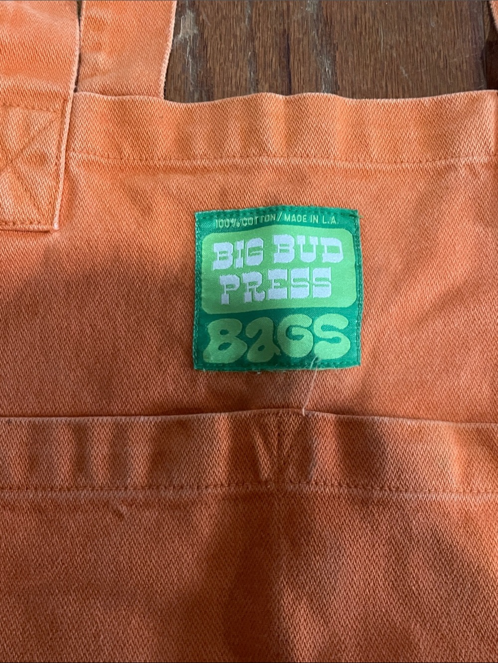 Big Bud Press Orange Tote with Green Patch Logo Old Version